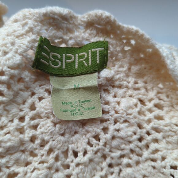 Vintage Esprit Crochet Sweater Medium Cream Open Knit Boho Chic Scalloped Hem - Picture 5 of 6